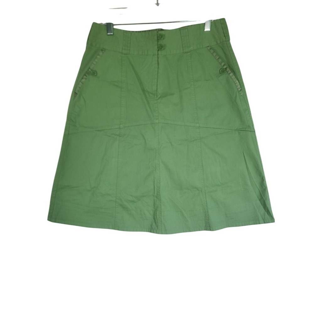 G. H. Bass & Co. Skirt 10 Green Stretch Cotton Casual A-Line Pockets Preppy Midi